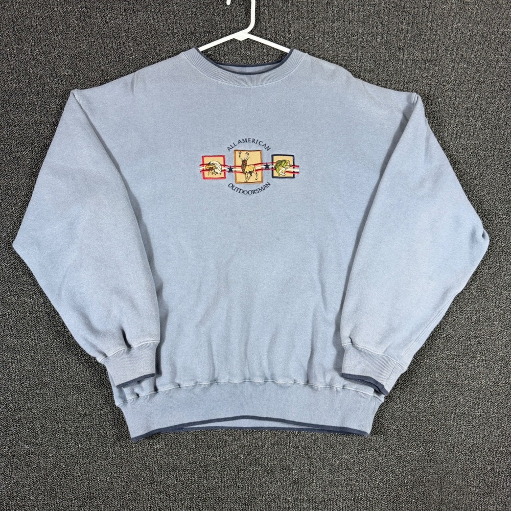 VTG MC Sport American Outdoorsman Sweatshirt Blue Mens L Deer Embroidered Nature
